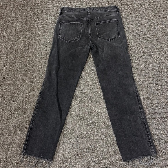 Free People Black Wash Distressed Denim Jeans Straight Leg Raw Hem Size 26 - Picture 3 of 8